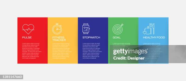 fitness and workout related process infographic template. process timeline chart. workflow layout with linear icons - runner stretching stock illustrations
