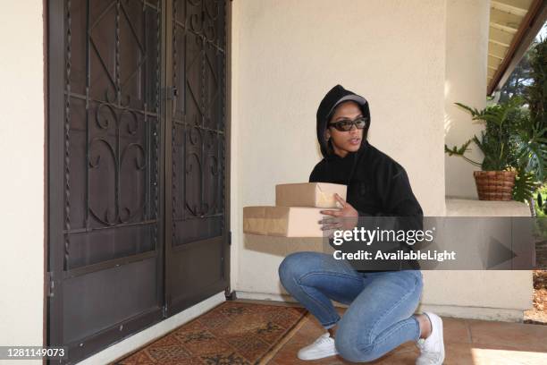 porch pirate ws horizontal - pirate criminal stock pictures, royalty-free photos & images