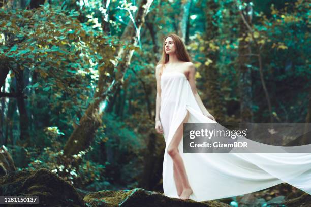 fantasy woman portrait in forest - goddess stock pictures, royalty-free photos & images