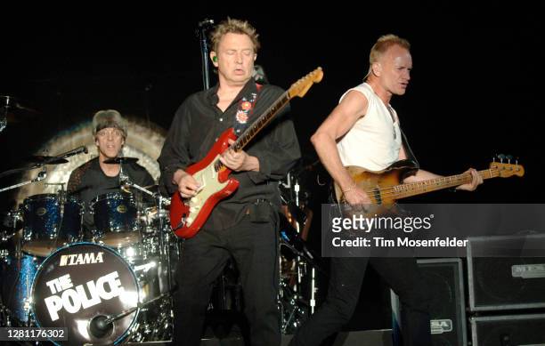Stuart Copeland, Andy Summers, and Sting of The Police perform during Bonnaroo 2007 on June 16, 2007 in Manchester, Tennessee.