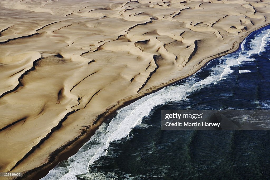 Aerial view of the coastal dunes of the Namib desert. Namibia.