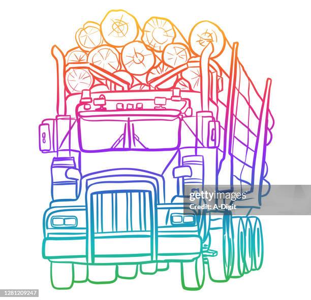 logging truck full load rainbow - forestry industry stock illustrations