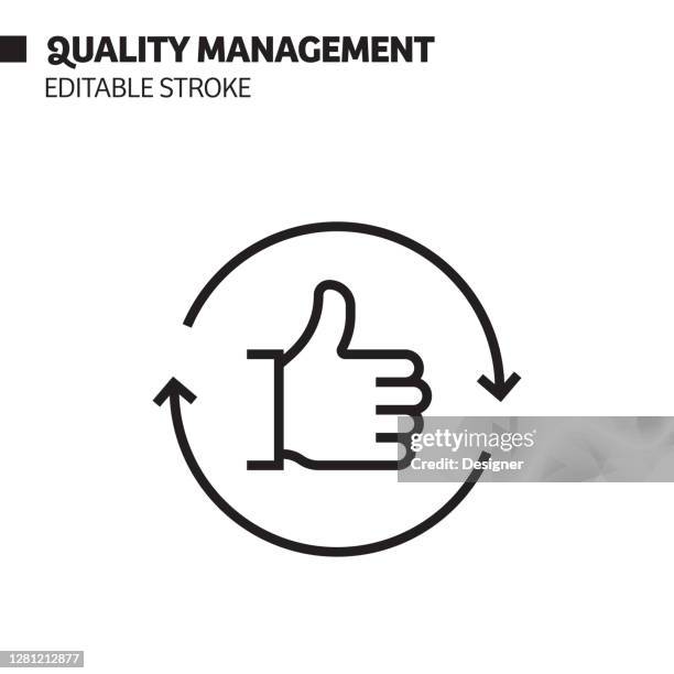 quality management line icon, vector symbol illustration. - performance management system stock illustrations
