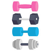 Dumbbells for exercise vector cartoon set isolated on a white background.