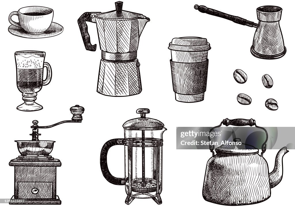 Set of drawings related to coffee