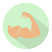 the human arm muscle strength or biceps brachii flat icon isolated on a round background