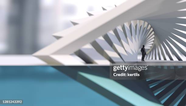 weiße parametrische abstraktion - geometrie - architektur - mann - 3d rendering - installationskunst stock-fotos und bilder