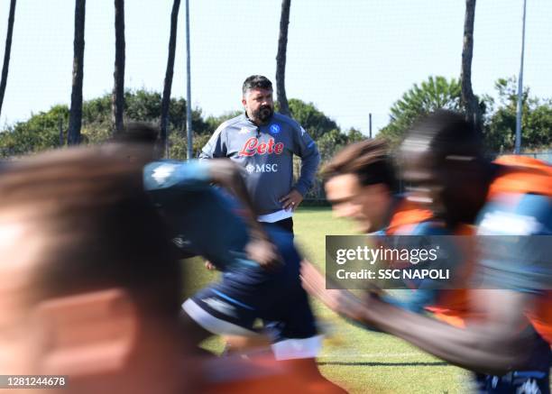 Head Coach Gennaro Gattuso looks on of Napoli during an SSC Napoli training session on October 20, 2020 in Naples, Italy.