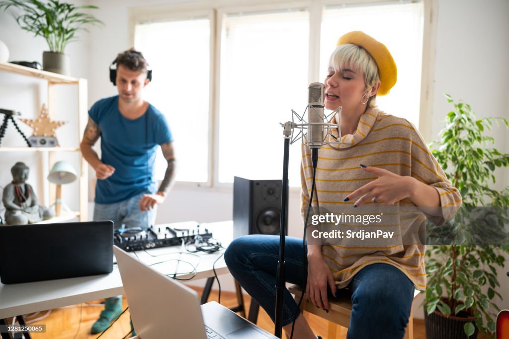Djing And Rapping Young Rapper Practicing Rapping Eyes Closed With The Dj At Home High ...