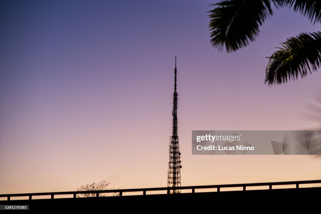 Antenna silhouette at sunset