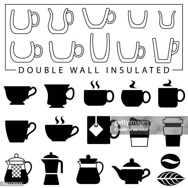 tea and coffee cups icons - tea leaf stock illustrations