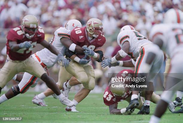 Dan Kendra, Quarterback and Running Back for the Florida State Seminoles runs the football during the NCAA Atlantic Coast Conference college football...