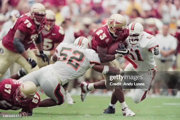 Travis Minor, Running Back for the Florida State Seminoles runs the football during the NCAA Atlantic Coast Conference college football game against...