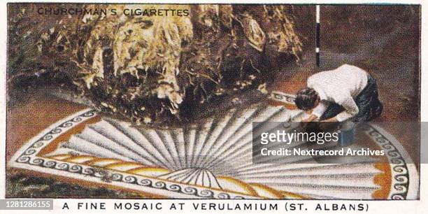 Vintage illustrated collectible tobacco card from the Treasure Trove series published in 1937 by Churchman's Cigarettes, depicting the discovery and...
