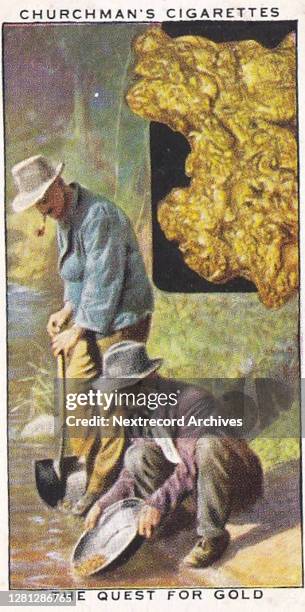 Vintage illustrated collectible tobacco card from the Treasure Trove series published in 1937 by Churchman's Cigarettes, depicting two American...
