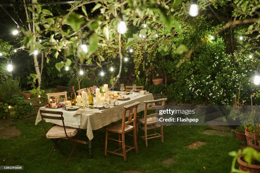 Still life of a dressed dining table set for six people