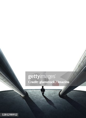A Man Standing Between Two Pillars, Top Angle, 3D Design A Man Standing Between Two Pillars, Top Angle, 3D Design