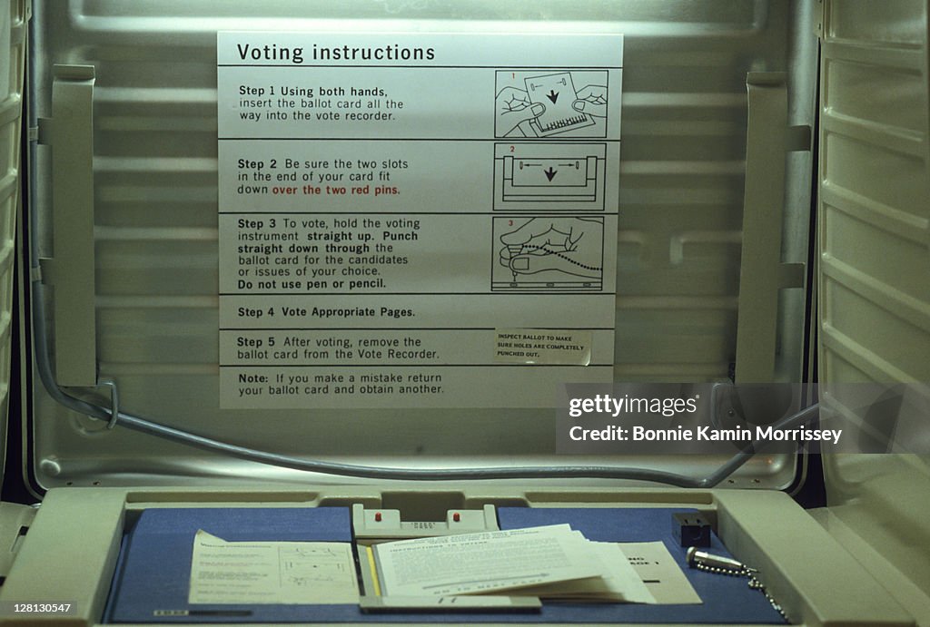 Voting booth at public library, Fairfax, CA