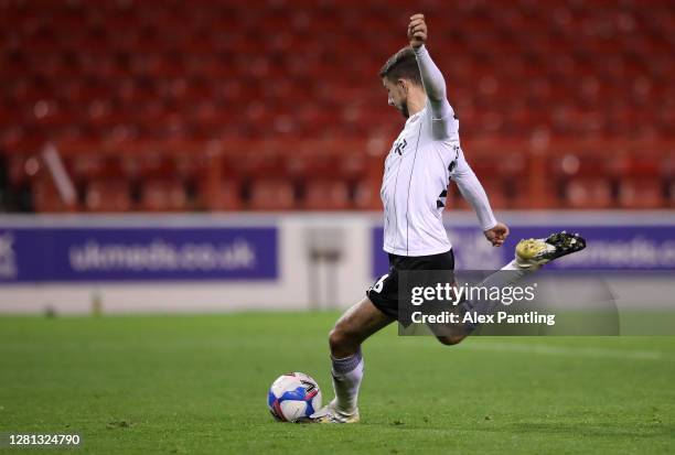 Daniel Barlaser of Rotherham United scores his sides first goal during the Sky Bet Championship match between Nottingham Forest and Reading at City...