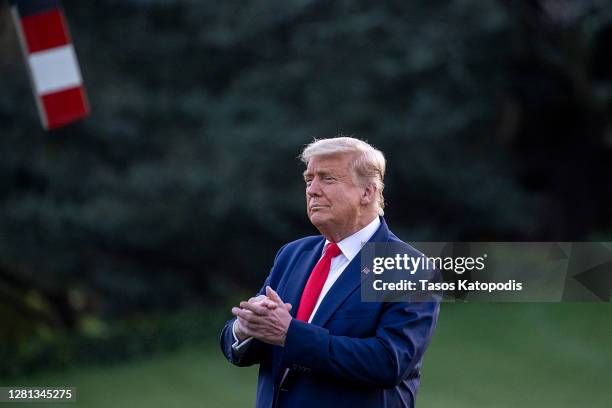 President Donald Trump walks on the south lawn of the White House on October 20, 2020 in Washington, DC. Trump is headed to a rally in Pennsylvania,...