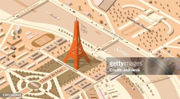 illustrazioni stock, clip art, cartoni animati e icone di tendenza di parigi mappa - monuments paris
