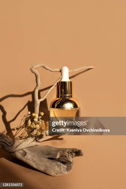 composition with bottles of essential oils on table. natural cosmetics - antiseptic cream stock pictures, royalty-free photos & images