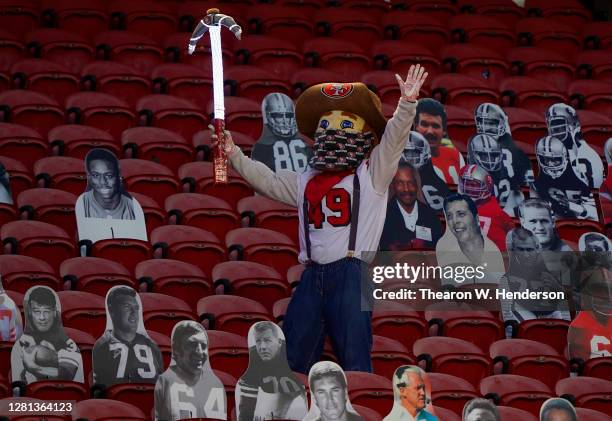 Mascot Sourdough Sam of the San Francisco 49ers walks through the stands during the second quarter against the Los Angeles Rams at Levi's Stadium on...