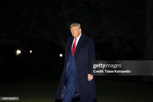 President Donald Trump walks on the south lawn of the White House on October 20, 2020 in Washington, DC. Trump returned from a rally in Pennsylvania,...