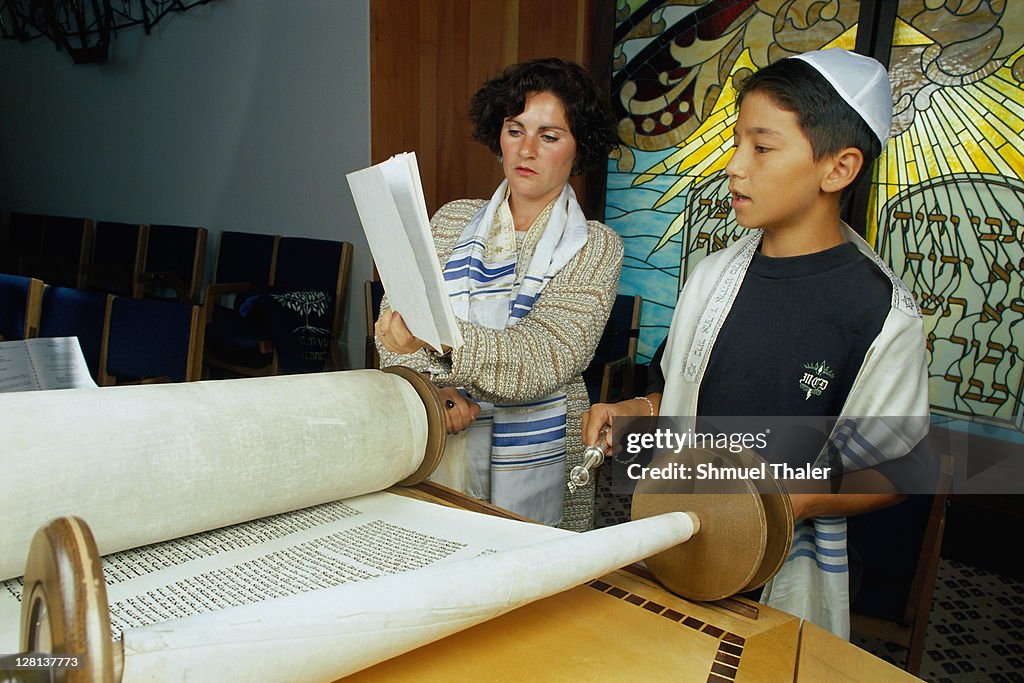 PERBE076 Boy with instructor at Bar Mitzvah lesson