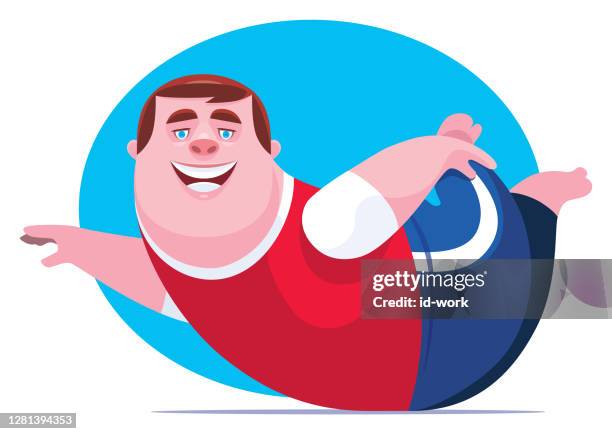 fat man stretching - male bodybuilder pose stock illustrations