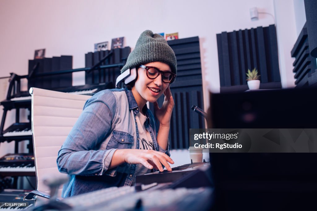 Creative musician composing music in the studio