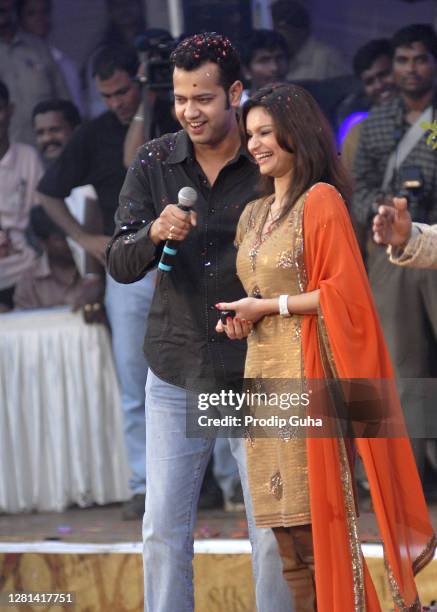 Rahul Mahajan and his wife Dimpy attend the Sachin Ahir's Dahi Handi celebration on September 02, 2010 in Mumbai, India