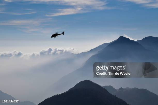 Tonezza del Cimone / TV Helicopter / Mountains / Landscape / Mountains / Silhouette / during the 103rd Giro d'Italia 2020, Stage 17 a 203km stage...
