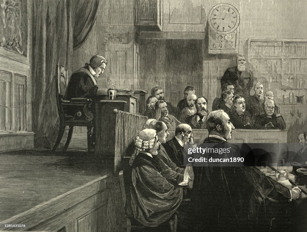 Victorian courtroom, Judge, Jury, Lawyers 19th Century
