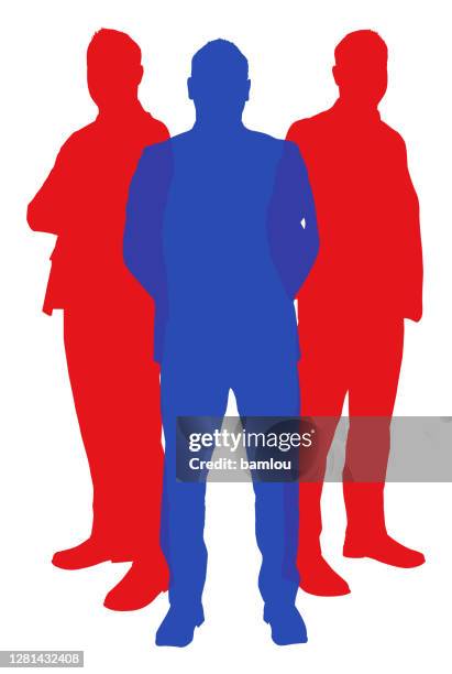 three men silhouette with usa nation colors - primary election stock illustrations