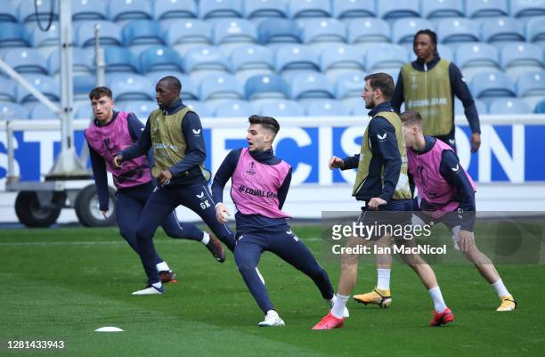 Ianis Hagi of Rangers is seen during a training session ahead of the UEFA Europa League Group D stage match between Standard Liege and Rangers at...