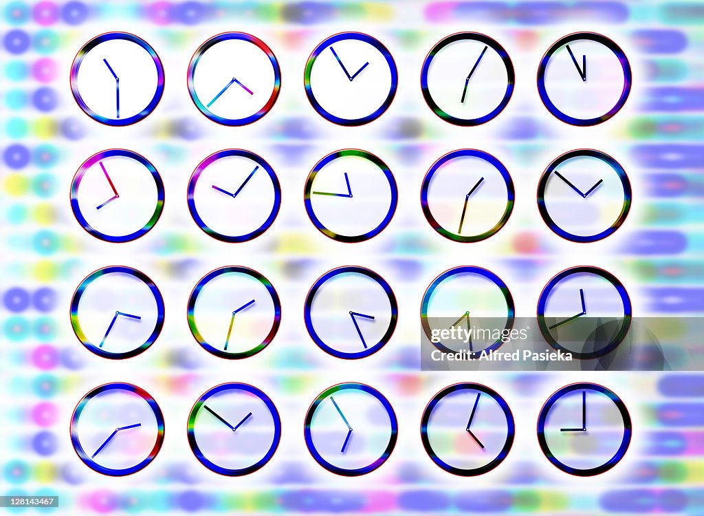 Clocks over a DNA microarray depicting human aging or genetic aging research