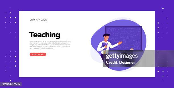 teaching related vector illustration for landing page template, website banner, advertisement and marketing material, online advertising, business presentation etc. - science technology engineering art math stock illustrations