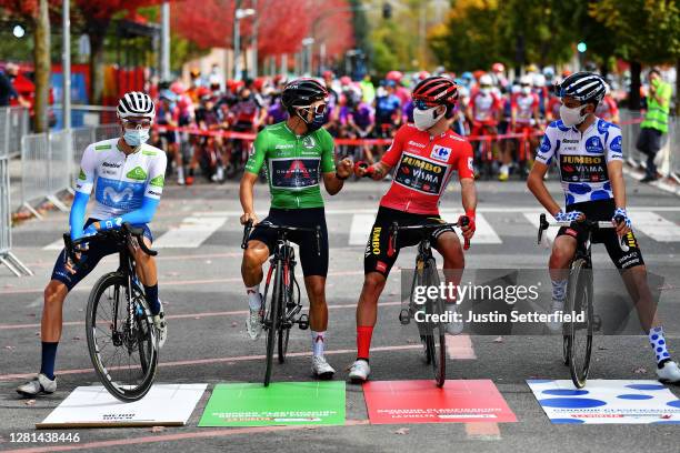Start / Enric Mas Nicolau of Spain and Movistar Team White Best Young Jersey / Richard Carapaz of Ecuador and Team INEOS - Grenadiers Green Points...