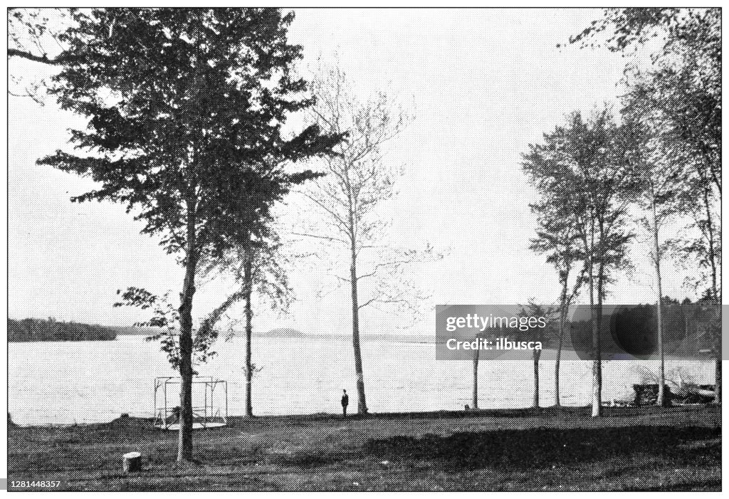 Antique black and white photograph of historic towns of the middle States: Saratoga lake