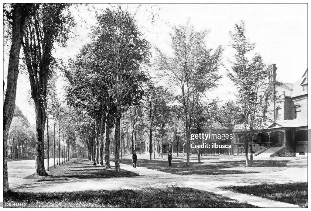 Antique black and white photograph of historic towns of the middle States: Saratoga Springs, North Broadway, 1898