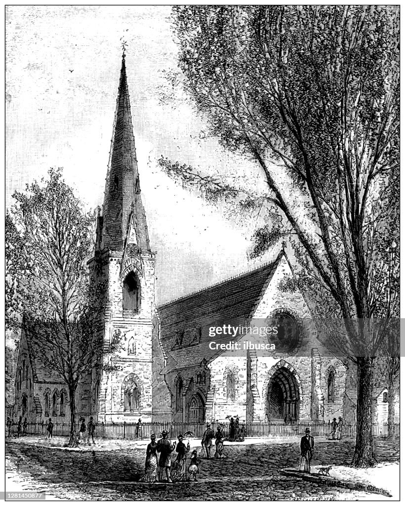 Antique illustration of historic towns of the middle States: Schenectady, Dutch church