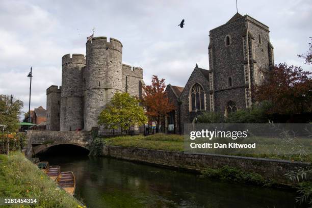 The River Stour flows through the city on October 20, 2020 in Canterbury, England. The 57 mile long River Stour, which is callsed as a chalk river,...