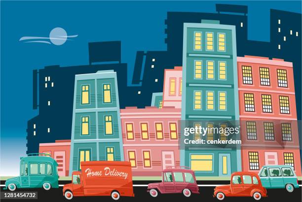 nostalgia - old apartment complex stock illustrations