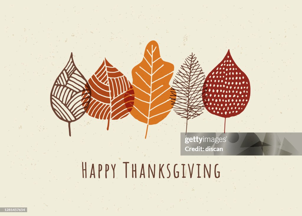 Happy Thanksgiving card with autumn leaves.