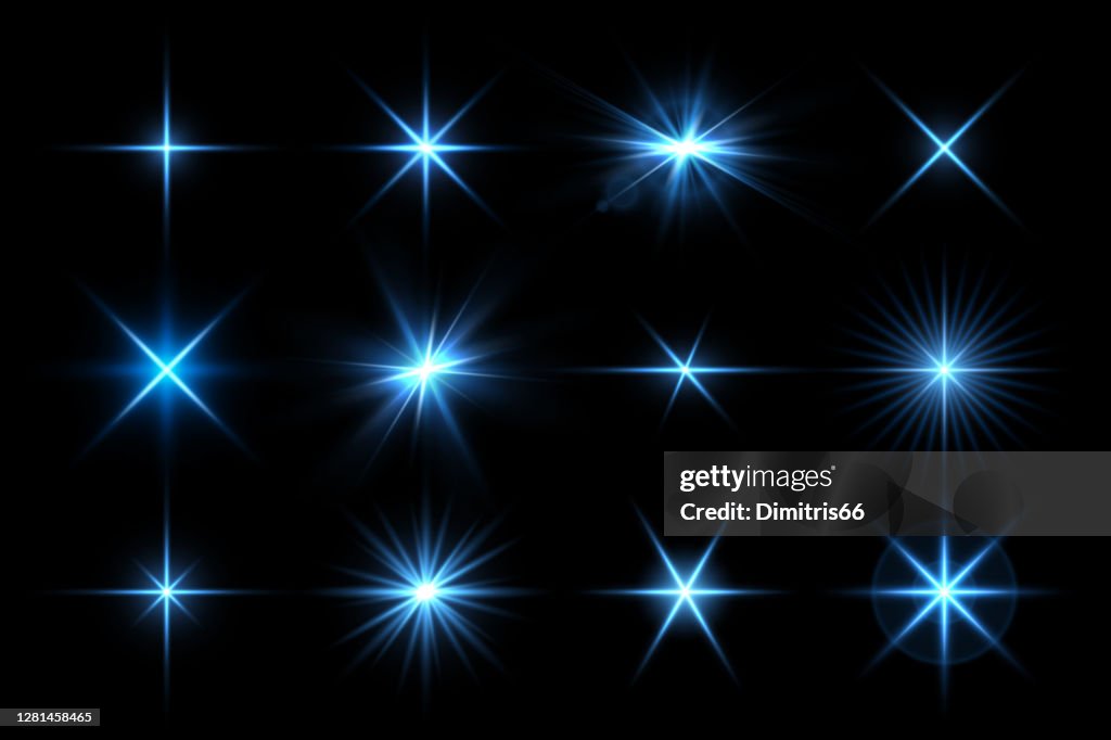 Collection d’effets lumineux vectoriels. Brillance, étincelles, fusée, illustration flash