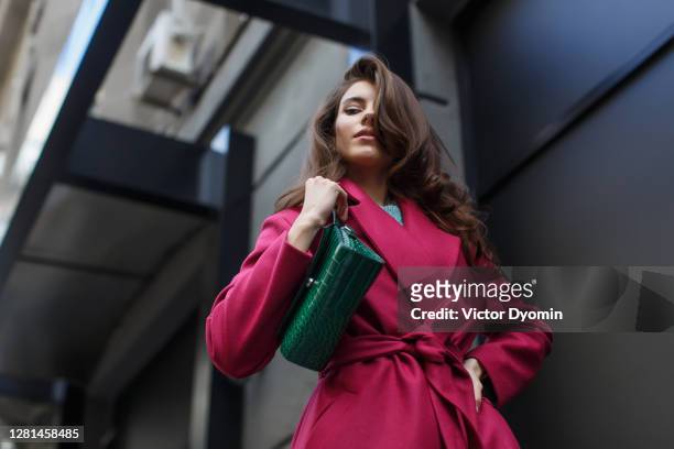 fabulous portrait of the young stylish brunette - street style stock pictures, royalty-free photos & images
