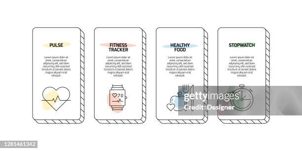 fitness and workout related process infographic template. process timeline chart. workflow layout with linear icons - runner stretching stock illustrations