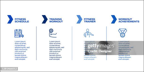 fitness and workout related process infographic template. process timeline chart. workflow layout with linear icons - runner stretching stock illustrations