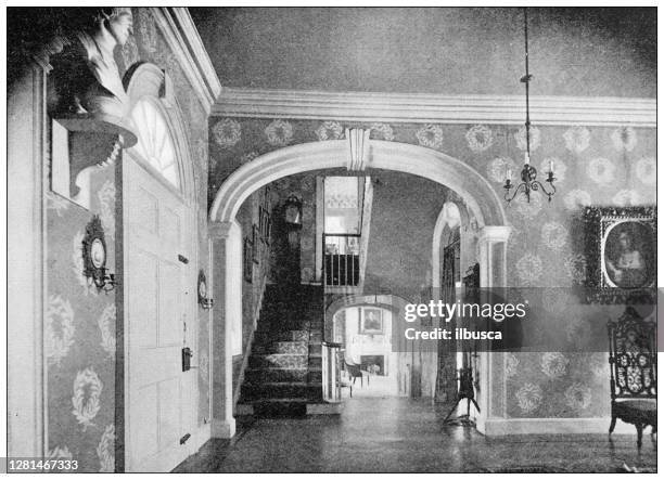 Antique Black And White Photograph Of Historic Towns Of The Middle States Princeton Morven House Interiors High-Res Vector Graphic
